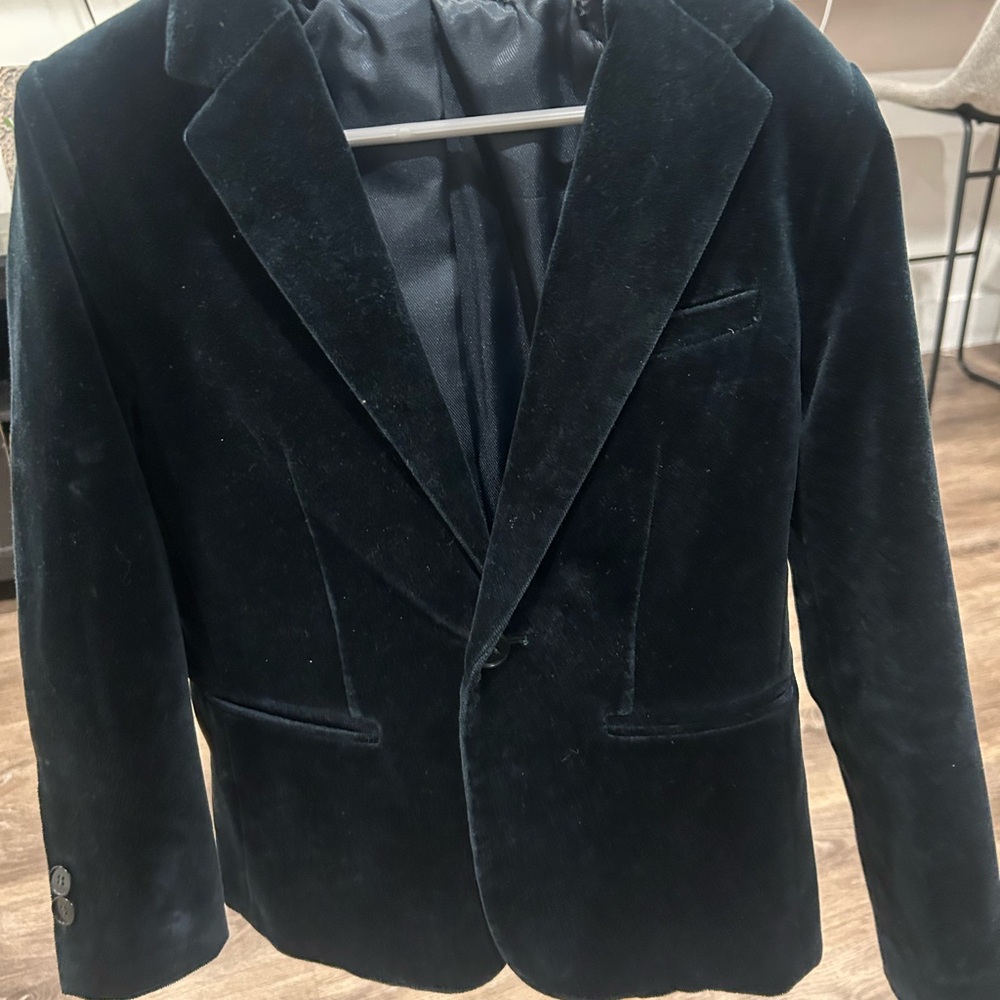 Boys Green Velvet Blazer